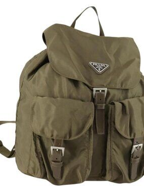PRADA Backpack Nylon Green Silver Auth 157251